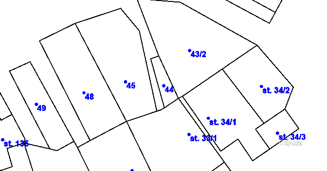 Parcela st. 44 v KÚ Rozkoš u Jevišovic, Katastrální mapa