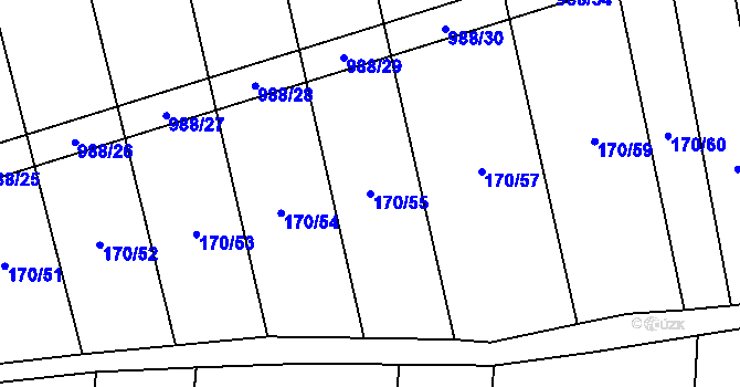 Parcela st. 170/55 v KÚ Rozkoš u Jevišovic, Katastrální mapa