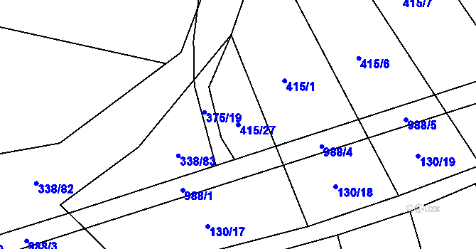 Parcela st. 415/27 v KÚ Rozkoš u Jevišovic, Katastrální mapa