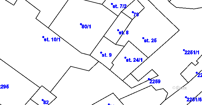 Parcela st. 9 v KÚ Rozseč u Třešti, Katastrální mapa
