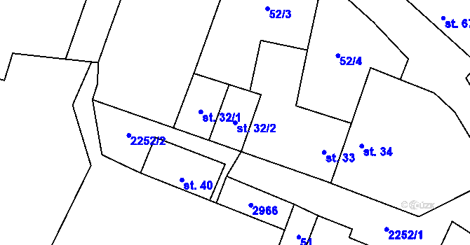Parcela st. 32/2 v KÚ Rozseč u Třešti, Katastrální mapa
