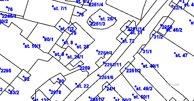 Parcela st. 2251/1 v KÚ Rozseč u Třešti, Katastrální mapa