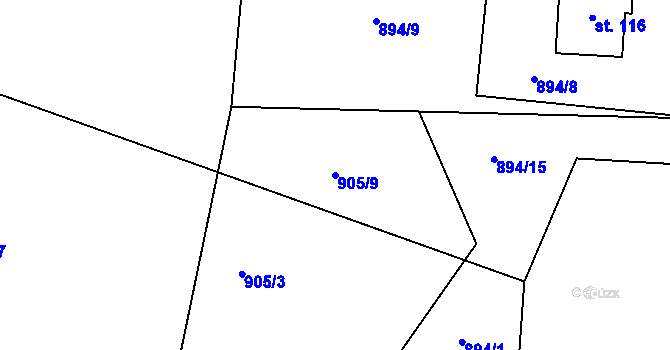 Parcela st. 905/9 v KÚ Rozseč u Třešti, Katastrální mapa