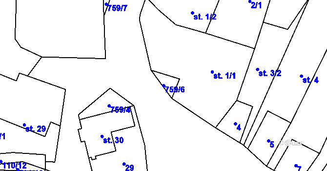 Parcela st. 759/6 v KÚ Rozseč, Katastrální mapa