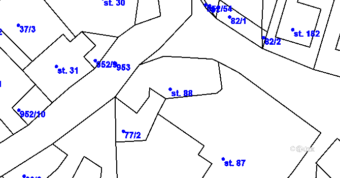 Parcela st. 88 v KÚ Rozseč nad Kunštátem, Katastrální mapa