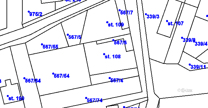 Parcela st. 108 v KÚ Rozseč nad Kunštátem, Katastrální mapa