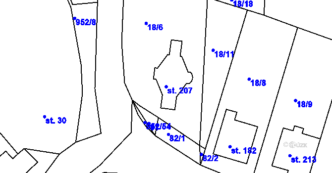 Parcela st. 207 v KÚ Rozseč nad Kunštátem, Katastrální mapa