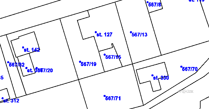 Parcela st. 567/15 v KÚ Rozseč nad Kunštátem, Katastrální mapa