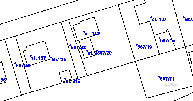 Parcela st. 567/20 v KÚ Rozseč nad Kunštátem, Katastrální mapa