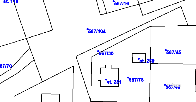 Parcela st. 567/30 v KÚ Rozseč nad Kunštátem, Katastrální mapa
