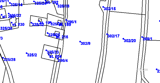 Parcela st. 302/9 v KÚ Rozseč nad Kunštátem, Katastrální mapa