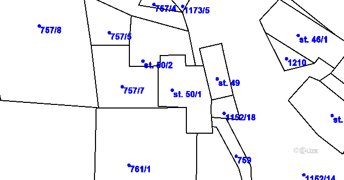 Parcela st. 50/1 v KÚ Kadešice, Katastrální mapa