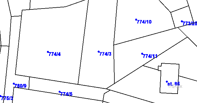 Parcela st. 774/3 v KÚ Kadešice, Katastrální mapa