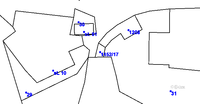 Parcela st. 1152/17 v KÚ Kadešice, Katastrální mapa