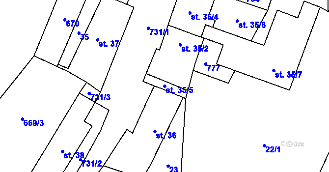 Parcela st. 35/5 v KÚ Rozsedly, Katastrální mapa