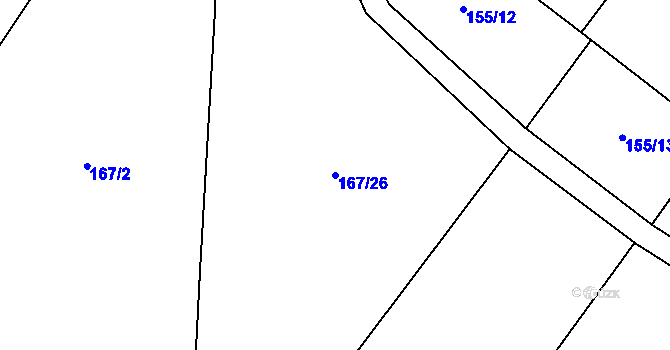 Parcela st. 167/26 v KÚ Rozsedly, Katastrální mapa