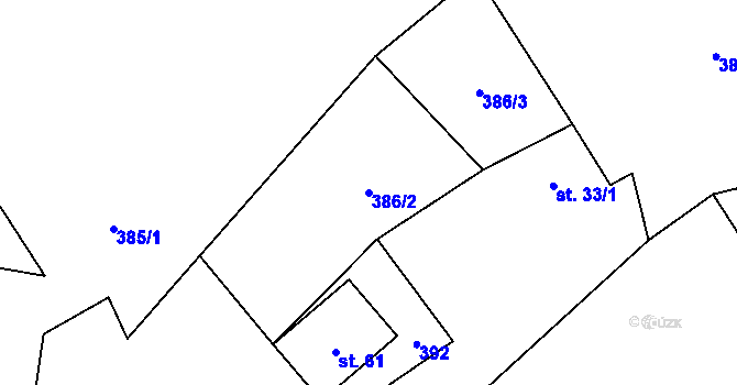 Parcela st. 386/2 v KÚ Šimanov na Šumavě, Katastrální mapa