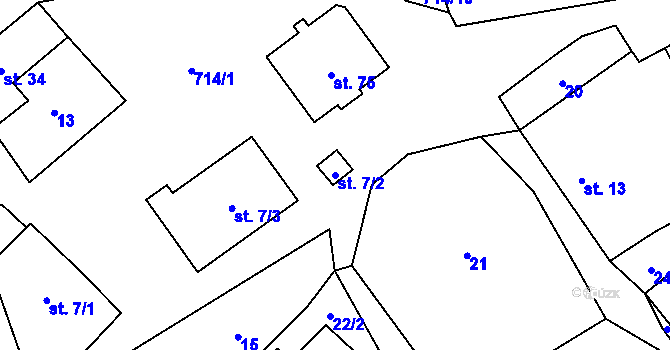Parcela st. 7/2 v KÚ Rozsíčka, Katastrální mapa