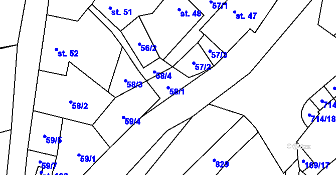 Parcela st. 58/1 v KÚ Rozsíčka, Katastrální mapa