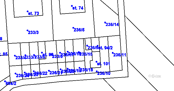 Parcela st. 236/9 v KÚ Rozsíčka, Katastrální mapa