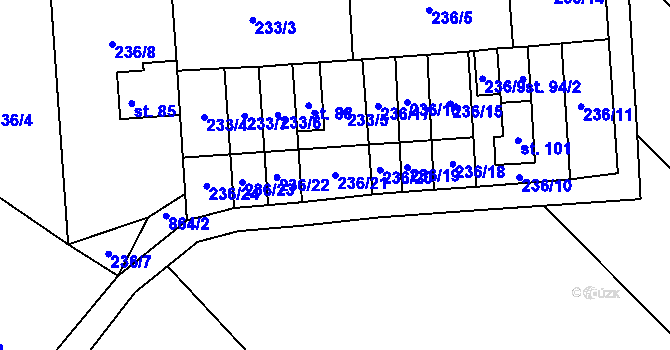 Parcela st. 236/21 v KÚ Rozsíčka, Katastrální mapa
