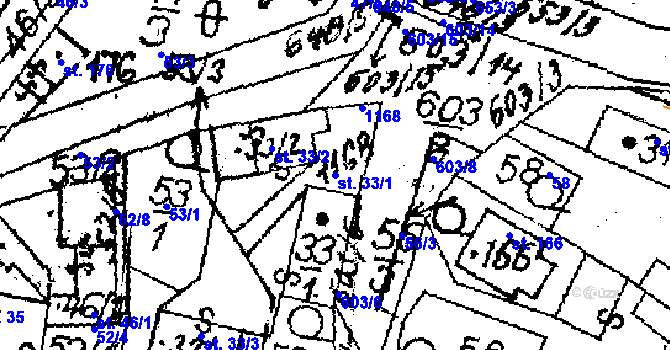 Parcela st. 33/1 v KÚ Rozsochatec, Katastrální mapa
