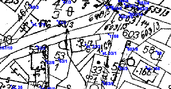 Parcela st. 33/2 v KÚ Rozsochatec, Katastrální mapa