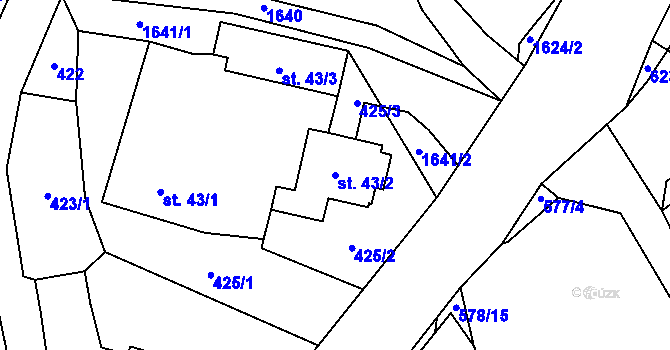 Parcela st. 43/2 v KÚ Rozsochatec, Katastrální mapa