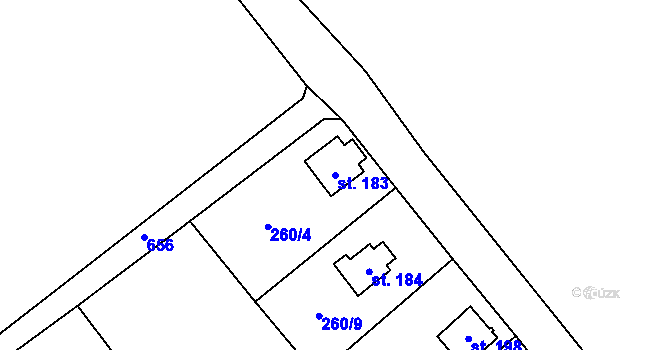 Parcela st. 183 v KÚ Rozsochatec, Katastrální mapa