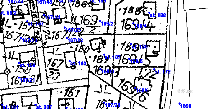Parcela st. 187 v KÚ Rozsochatec, Katastrální mapa