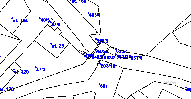 Parcela st. 648/4 v KÚ Rozsochatec, Katastrální mapa