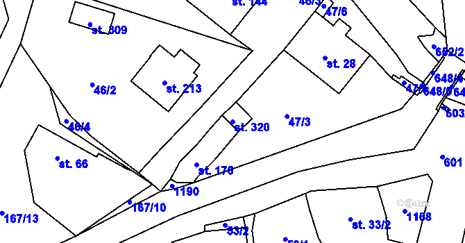 Parcela st. 320 v KÚ Rozsochatec, Katastrální mapa