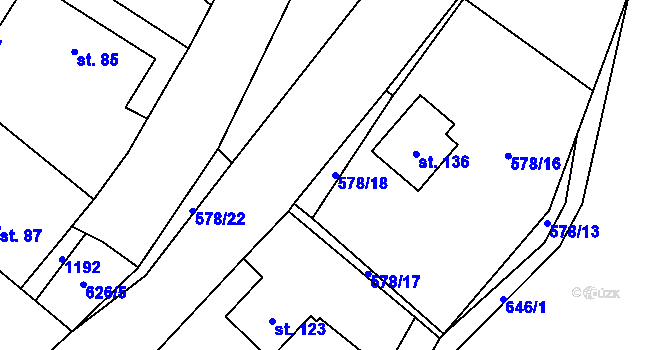 Parcela st. 578/18 v KÚ Rozsochatec, Katastrální mapa