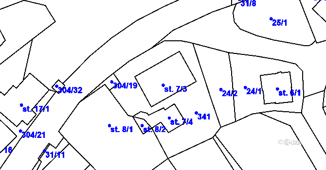 Parcela st. 7/3 v KÚ Albrechtice u Rozsoch, Katastrální mapa