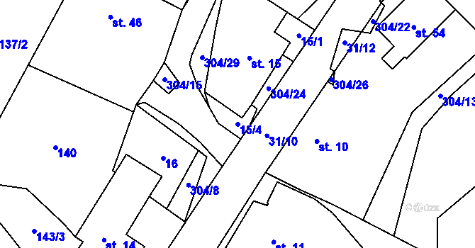 Parcela st. 15/4 v KÚ Albrechtice u Rozsoch, Katastrální mapa