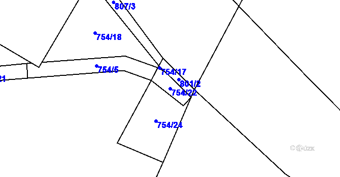Parcela st. 754/22 v KÚ Kundratice u Rozsoch, Katastrální mapa