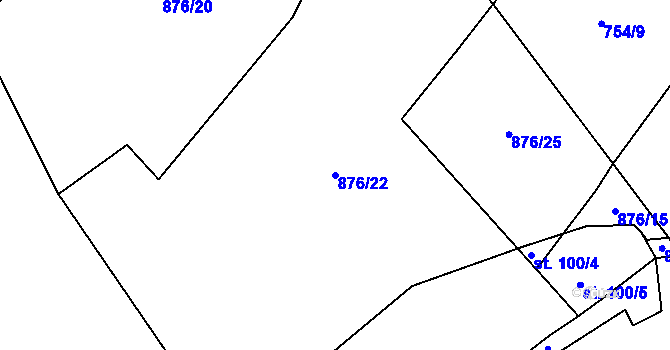Parcela st. 876/22 v KÚ Kundratice u Rozsoch, Katastrální mapa