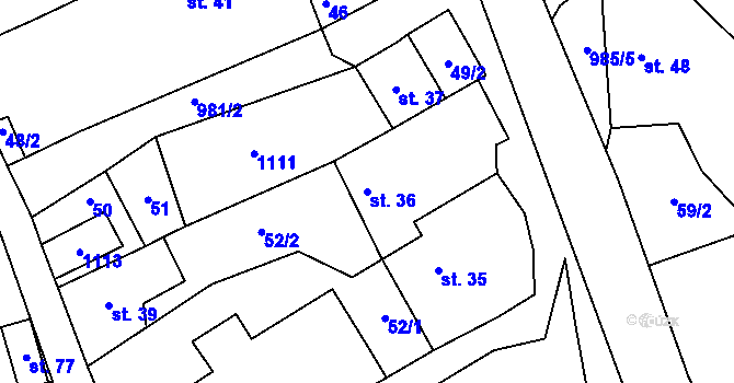 Parcela st. 36 v KÚ Kundratice u Rozsoch, Katastrální mapa
