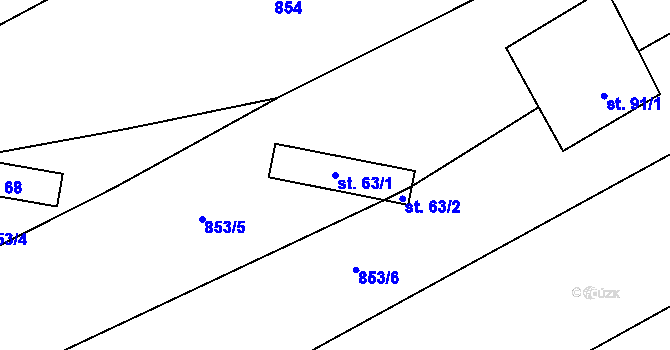 Parcela st. 63/1 v KÚ Kundratice u Rozsoch, Katastrální mapa