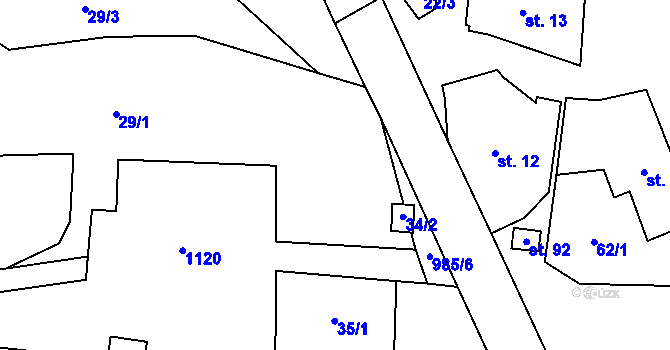 Parcela st. 34/1 v KÚ Kundratice u Rozsoch, Katastrální mapa