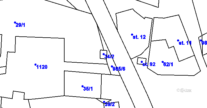 Parcela st. 34/2 v KÚ Kundratice u Rozsoch, Katastrální mapa
