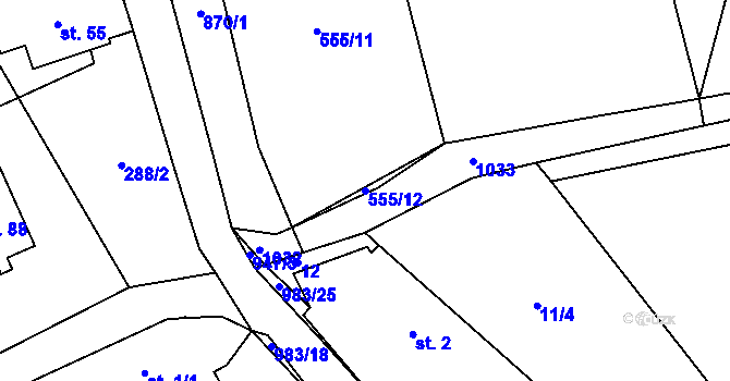 Parcela st. 555/12 v KÚ Kundratice u Rozsoch, Katastrální mapa