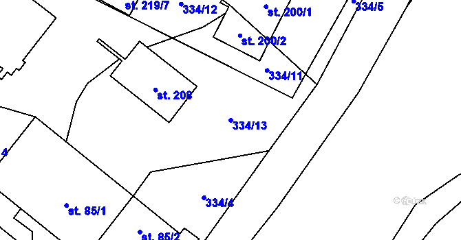 Parcela st. 334/13 v KÚ Rozsochy, Katastrální mapa