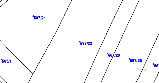 Parcela st. 587/22 v KÚ Rozsochy, Katastrální mapa