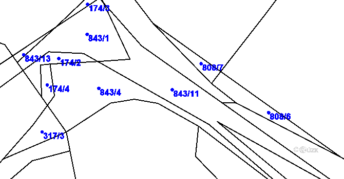 Parcela st. 843/11 v KÚ Rozsochy, Katastrální mapa