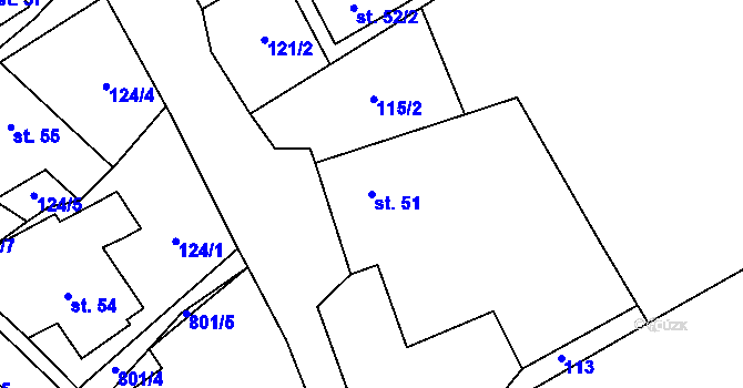 Parcela st. 51 v KÚ Rozsochy, Katastrální mapa