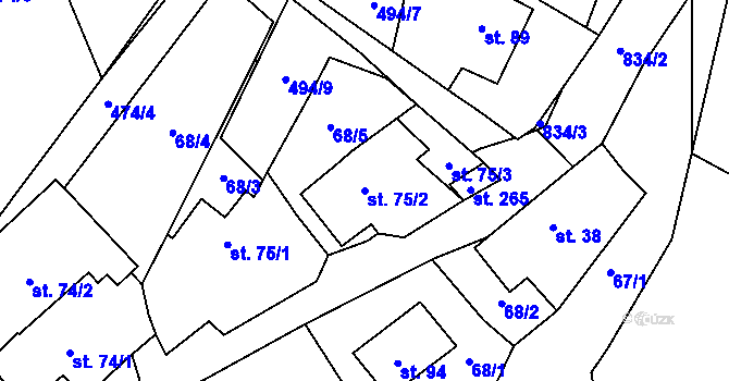 Parcela st. 75/2 v KÚ Rozsochy, Katastrální mapa