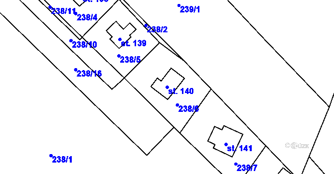 Parcela st. 140 v KÚ Rozsochy, Katastrální mapa