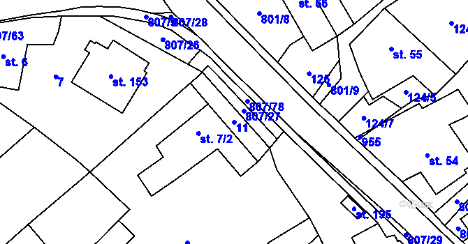 Parcela st. 11 v KÚ Rozsochy, Katastrální mapa