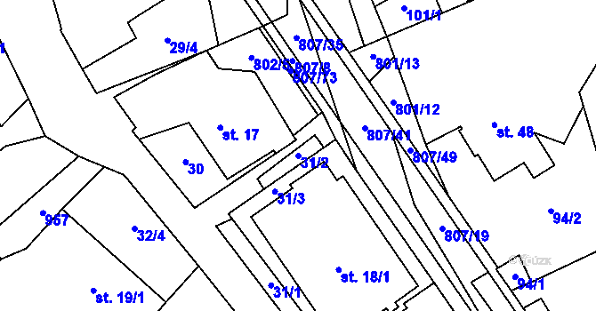 Parcela st. 31/2 v KÚ Rozsochy, Katastrální mapa